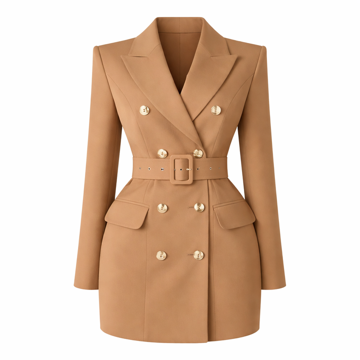 Valessa – Abito Blazer Elegante da Donna Doppiopetto con Revers, Cintura in Vita e Maniche Lunghe