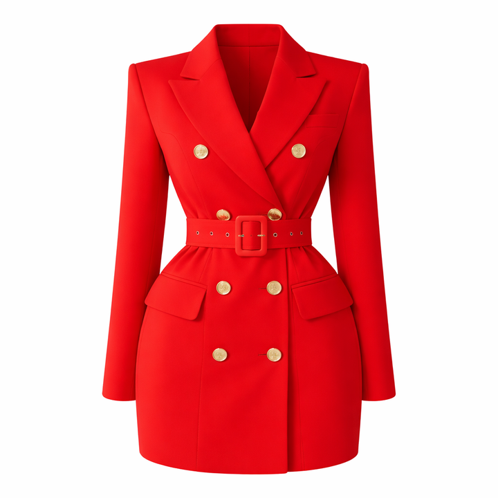 Valessa – Abito Blazer Elegante da Donna Doppiopetto con Revers, Cintura in Vita e Maniche Lunghe