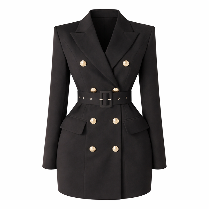 Valessa – Abito Blazer Elegante da Donna Doppiopetto con Revers, Cintura in Vita e Maniche Lunghe