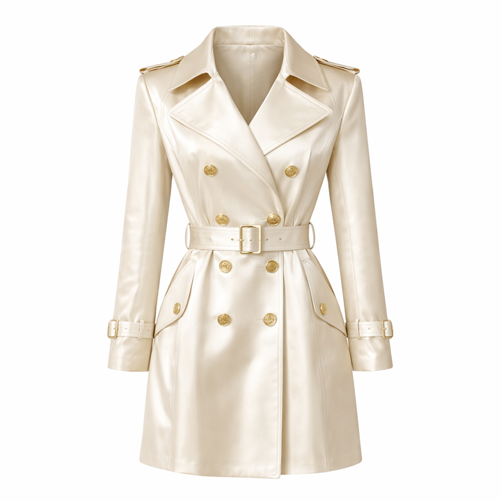 Lautaro – Trench Coat Lungo Donna in Raso Lucido Morbido con Cintura, Doppiopetto ed Elegante Design Fluttuante