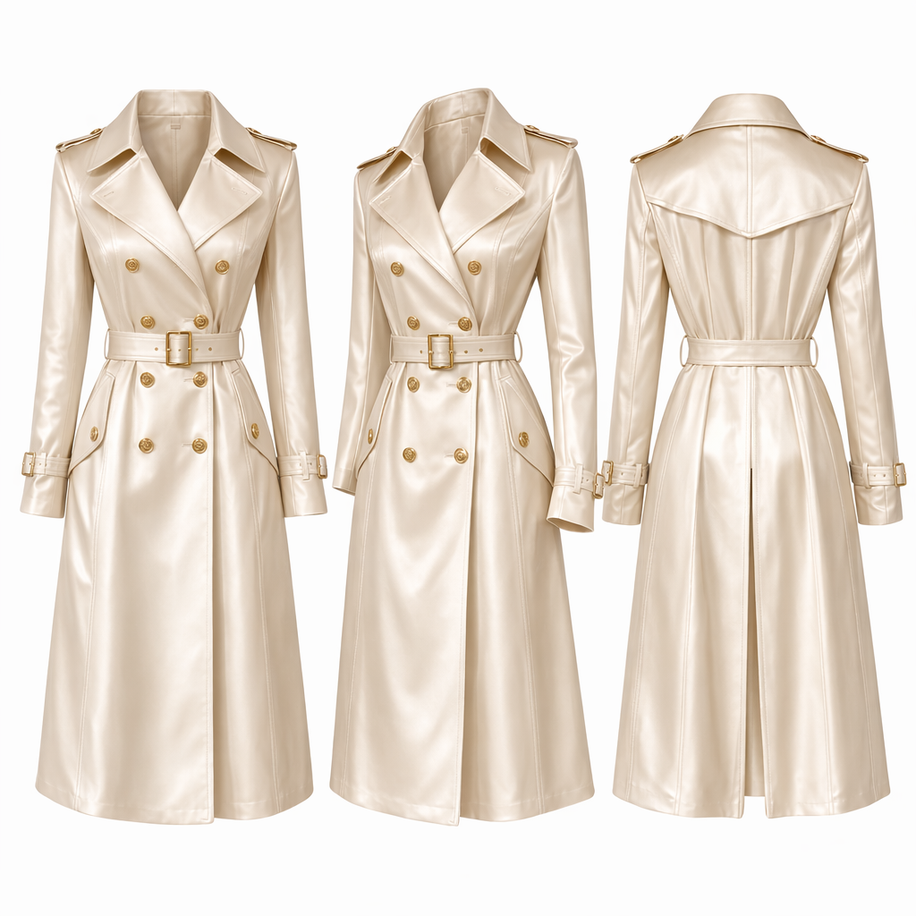 Lautaro – Trench Coat Lungo Donna in Raso Lucido Morbido con Cintura, Doppiopetto ed Elegante Design Fluttuante