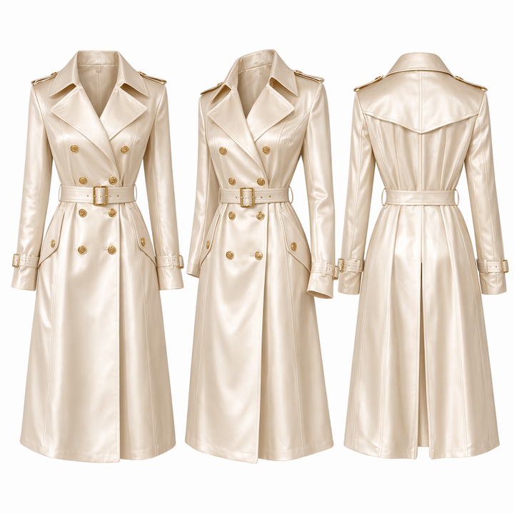Lautaro – Trench Coat Lungo Donna in Raso Lucido Morbido con Cintura, Doppiopetto ed Elegante Design Fluttuante
