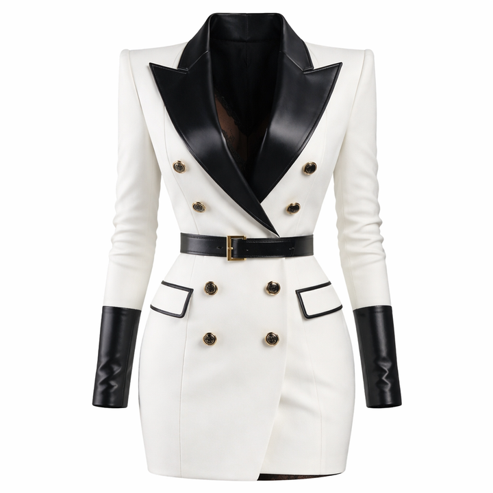 Seravelle – Abito Blazer Mini Elegante da Donna Doppiopetto con Revers a Lancia, Cintura e Vestibilità Slim Sartoriale