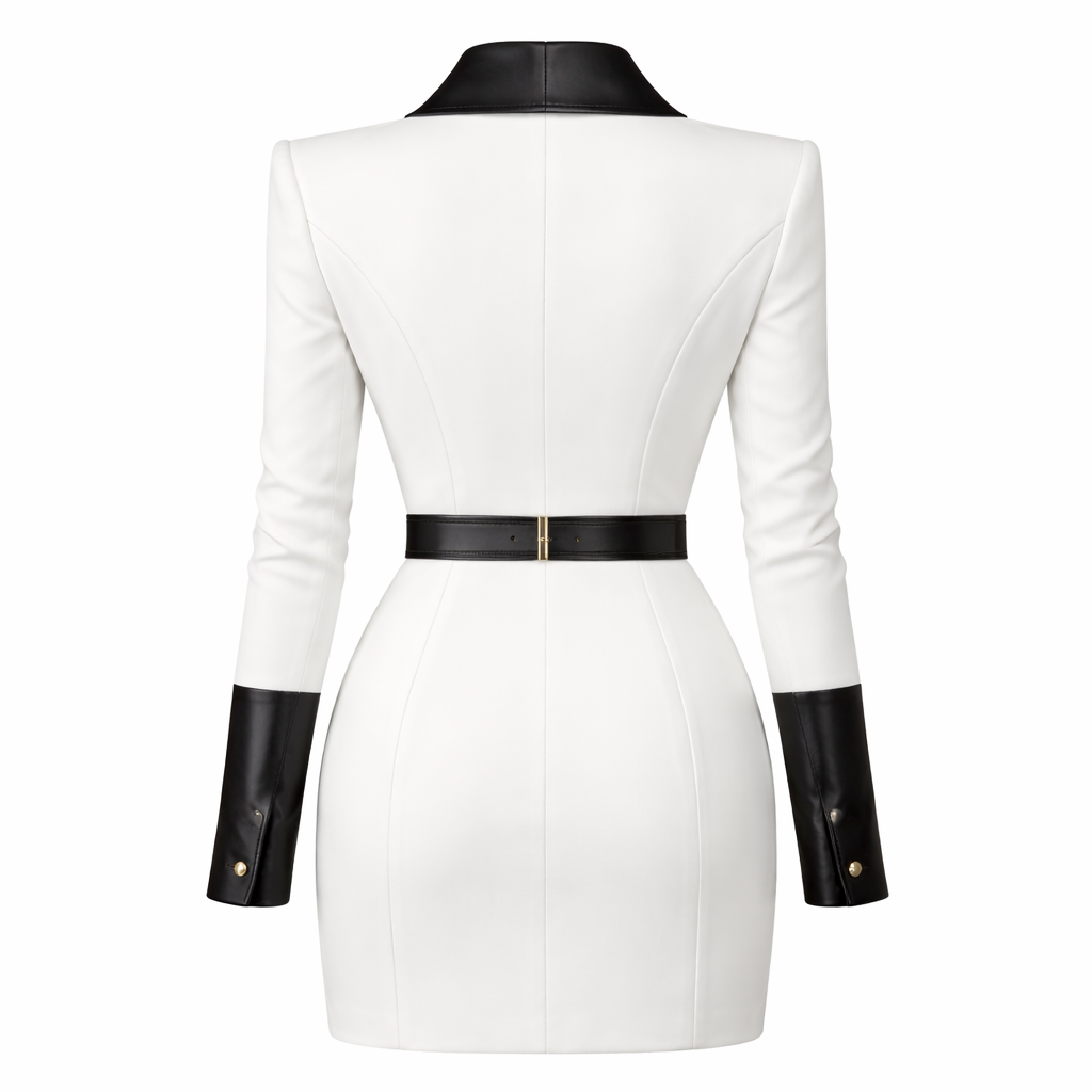 Seravelle – Abito Blazer Mini Elegante da Donna Doppiopetto con Revers a Lancia, Cintura e Vestibilità Slim Sartoriale