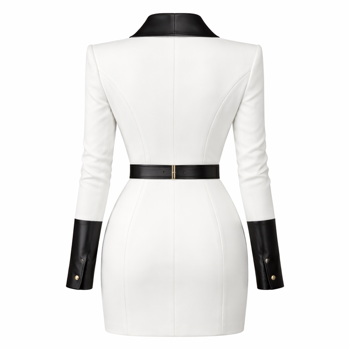 Seravelle – Abito Blazer Mini Elegante da Donna Doppiopetto con Revers a Lancia, Cintura e Vestibilità Slim Sartoriale