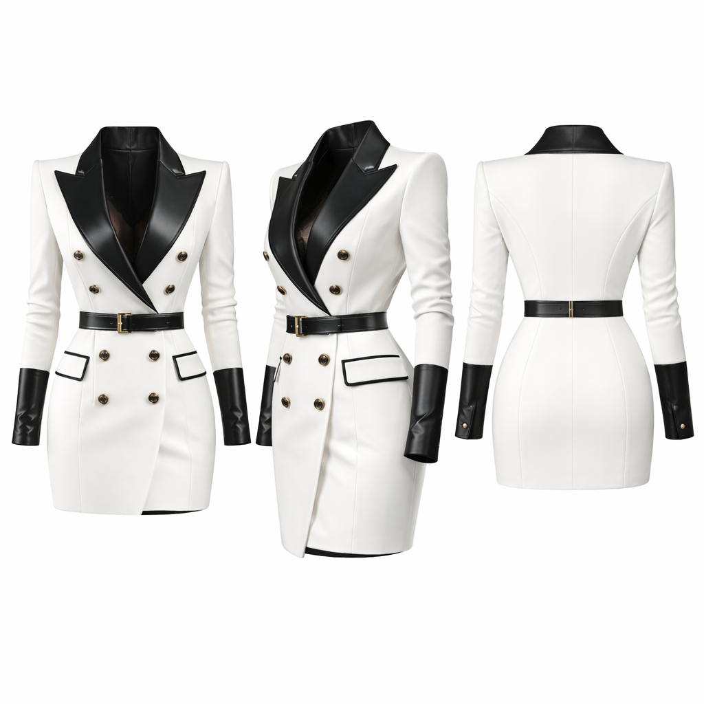 Seravelle – Abito Blazer Mini Elegante da Donna Doppiopetto con Revers a Lancia, Cintura e Vestibilità Slim Sartoriale